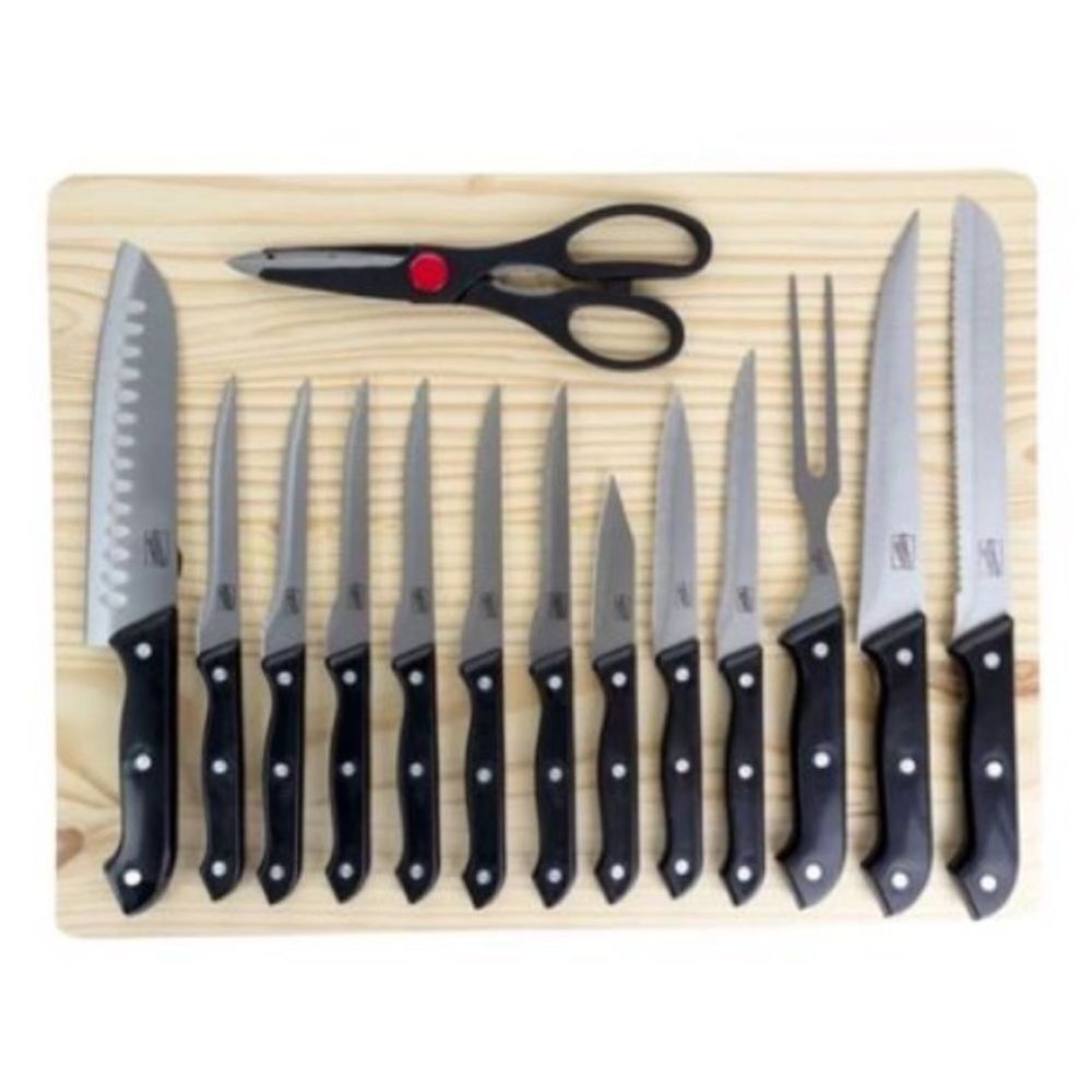 Gibson Home Wildcraft 15‎ Piece Stainless Steel Cutlery Set with Pine Board NEW